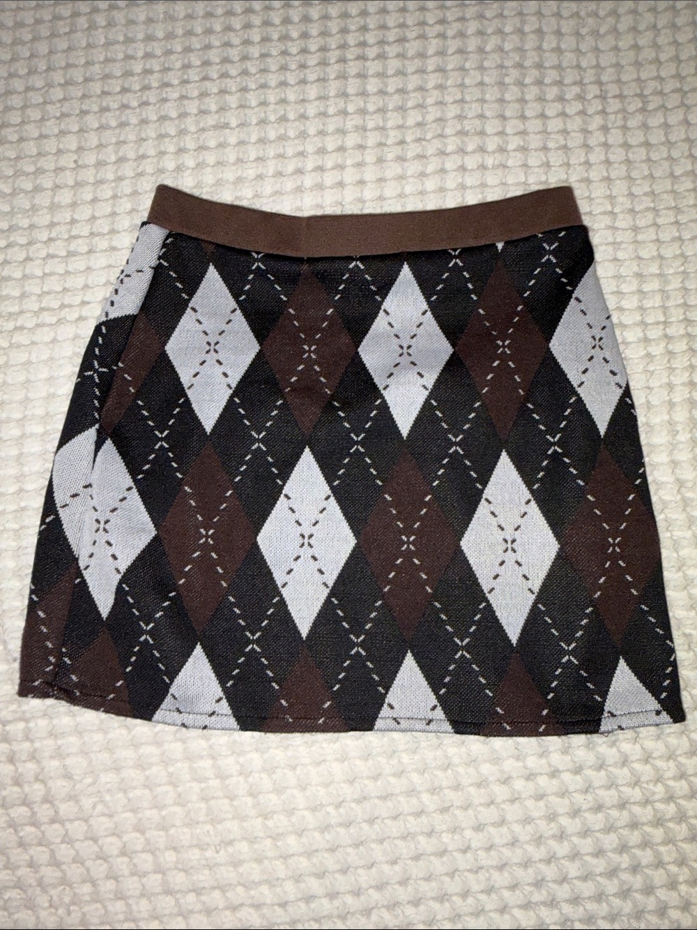 H&M Plaid Knit Mini Skirt in Brown, Black, and Gray